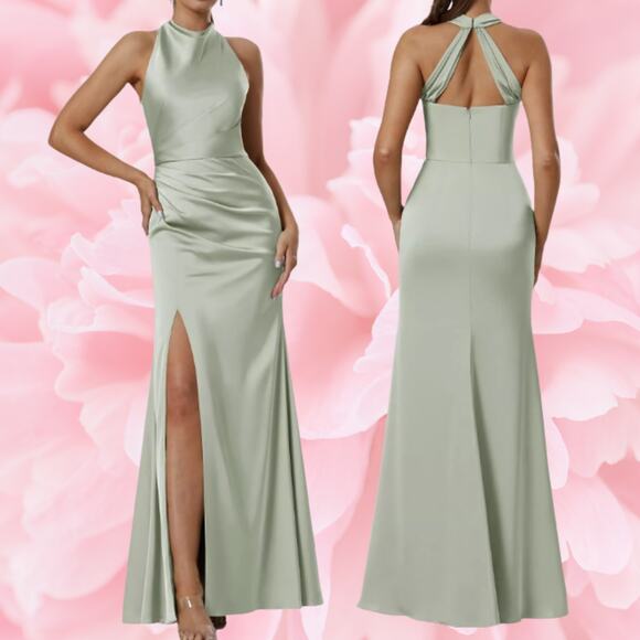 AW BRIDAL Dresses & Skirts - AW BRIDAL SZ 6 S sage green satin charmeuse Maharaol formal maxi dress NEW b53